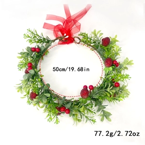 50cm artificial sunflower wreath with green leaves and festive red berries for party