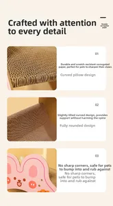 Detail of high-density corrugated paper cat bed with rounded safety edges and rabbit pattern