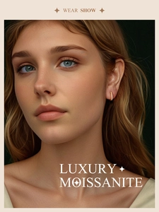 On-ear view of luxury moissanite gold earrings shown on a model for a stylish look