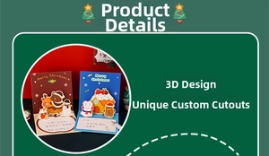 Detailed view of 3D pop-up Christmas cards featuring reindeer and snowman patterns