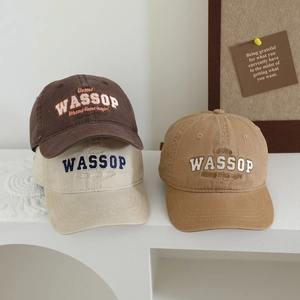 Casquettes de baseball vintage en coton délavé avec broderie WASSOP marron et beige