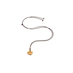 Golden rocking horse pendant necklace with zircon tiger eye stone and brown cord chain