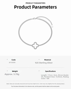 Detailed specs of S925 sterling silver clover bracelet with 5A grade cubic zirconia