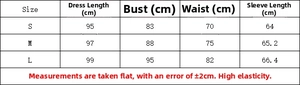 Detailed size chart for women's V-neck jacquard summer dress with S to L measurements