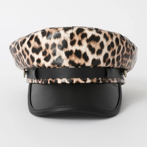 Cappello Newsboy Da Donna Leopardato In Pelle PU Stile Britannico Vintage Con Bottoni In Metallo Tesa Nera