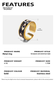 Tableau détaillé montrant la taille 1,7cm et 4,7g de la bague œil maléfique réglable