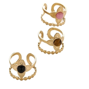 Bohemian adjustable double-layer floral ring in gold finish with colorful gemstones