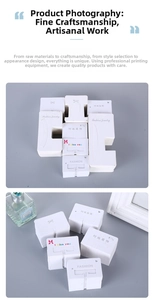 Detailed view of various white jewelry packaging cards for necklaces and hair clips