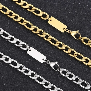 Collier À Chaîne Figaro Avec Pendentif Barre Rectangulaire Acier Inoxydable Bijou Hip Hop Minimaliste Pour Hommes Et Femmes