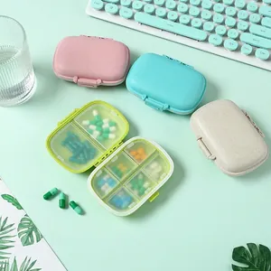Portable wheat straw pill boxes in four colors with multi-grid moisture-proof design