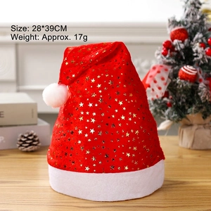 Red Christmas hat with gold stars and white trim, size 28x39cm for festive holiday decor