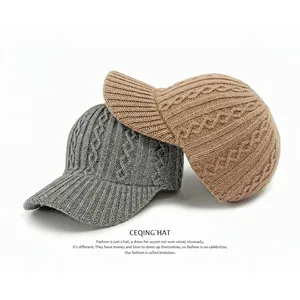 Winter cable knit baseball caps in gray and khaki colors with a warm brimmed design