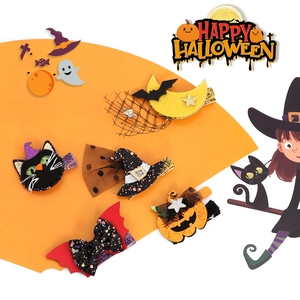 Halloween Hair Clips Sequins Non-Woven Fabric Alligator Clips Bat Pumpkin Moon Design Festive Accessories For Girls Women