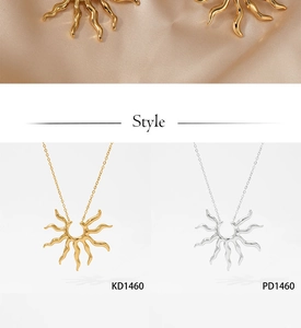 Detailed comparison of gold and silver sunburst necklaces with model KD1460 and PD1460