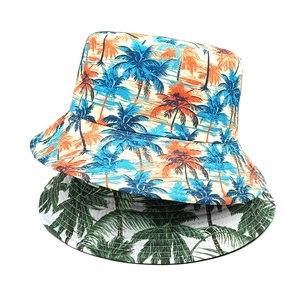 Summer bucket hat with tropical coconut tree print for sun protection and beach vacation