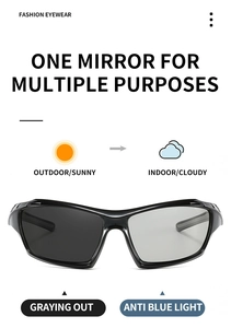 Detailed view of photochromic lenses showing transition from clear to dark gray tint