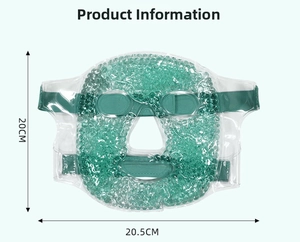 Detail view of a green cooling gel bead face mask with dimensions 20cm by 20.5cm