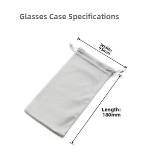 Light gray microfiber drawstring glasses pouch with 180mm x 95mm size specifications