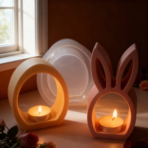 Modern hollow rabbit and egg shaped candle holder silicone molds for DIY resin crafts
