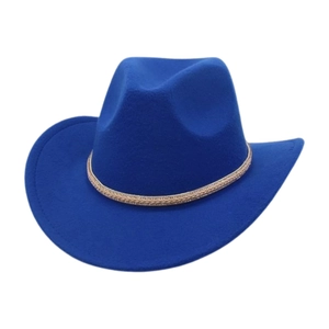 Classic royal blue western cowboy wool felt hat with vintage woven decorative band