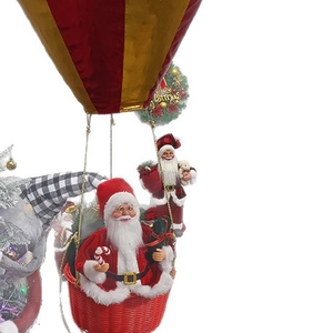 Hot air balloon Santa Claus hanging ornament with Christmas wreath and tree festive decor