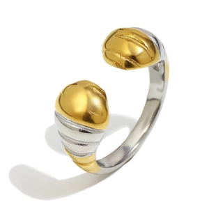 Bague tête de serpent en acier plaqué or 18K avec un design bicolore texturé ajustable