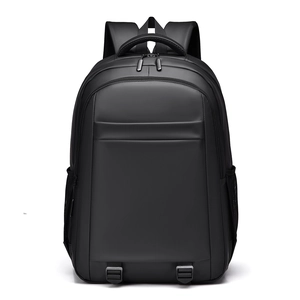 Large capacity black waterproof business laptop backpack with ergonomic straps and side pockets