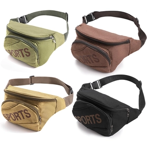 Canvas waist bag multi-color display in green, brown, khaki and black for outdoor sports