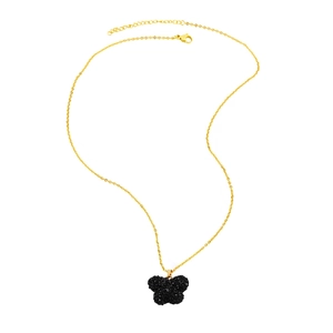 Collier doré avec pendentif papillon noir serti de strass et chaîne ajustable