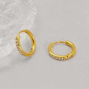 18K gold plated stainless steel hoop earrings with sparkling round zircon inlays