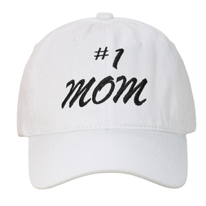 Vintage white washed cotton baseball cap with black #1 mom embroidery for women