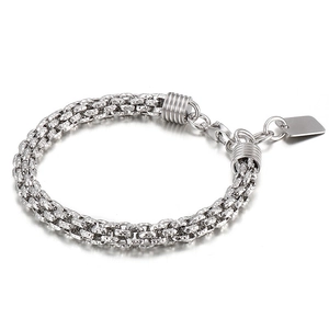 Men's punk style braided stainless steel bracelet with lobster clasp and metal tag