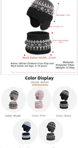 Detailed size chart for kids winter knitted hat and scarf set with ear flaps