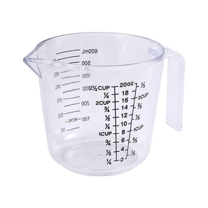 Transparent 600ml measuring cup with handle and double-sided scales in ML and CUP
