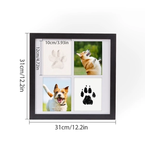 Detailed view of square 31x31cm pet paw print photo frame with size specifications