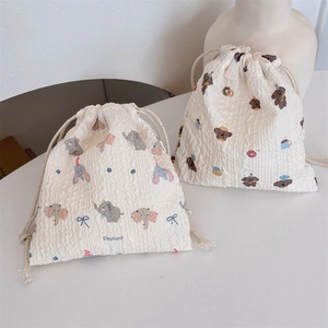 Seersucker drawstring storage bags with cute cartoon elephant and dog animal prints
