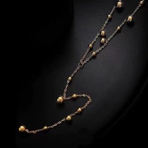 18K gold plated stainless steel Y-shaped necklace with long beaded tassel pendants