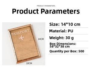 Detailed size specifications for a rose gold glitter PU leather passport holder cover