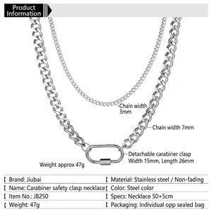 Double layered titanium steel necklace with 7mm link chain and screw carabiner clasp