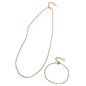 Bohemian gold stainless steel jewelry set with red and blue enamel beads for women