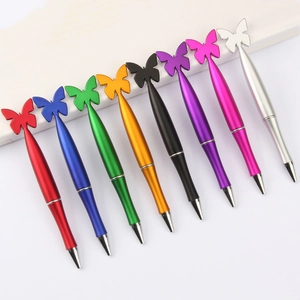 Set of 8 colorful metal texture ballpoint pens with decorative butterfly tops in 8 colors