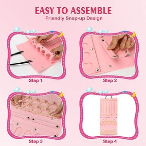 Detailed step-by-step assembly guide for the pink felt jewelry hanging organizer