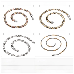 Comparison chart of stainless steel NK curb and Figaro chains with size and weight specs