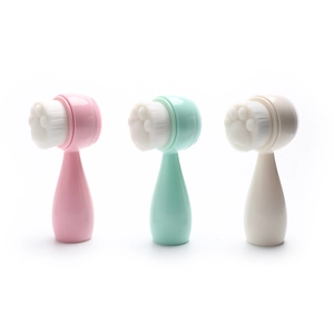 Manual cat paw facial cleansing brush set in pink, mint green and beige colors