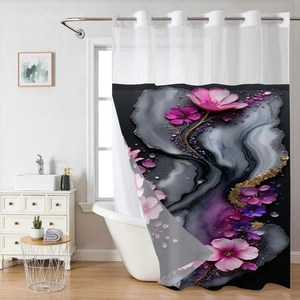 Duschvorhang wasserdicht mit Blumenmuster und Marmor-Design für moderne Badezimmer
