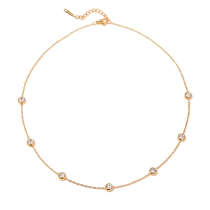Elegant gold-plated stainless steel necklace featuring seven round-cut zircon stones