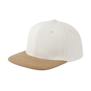 Kids two-tone flat brim snapback hat in beige and khaki with six-panel design