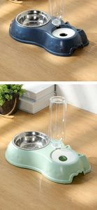 Double gamelle avec bol en inox et distributeur d'eau automatique pour animaux