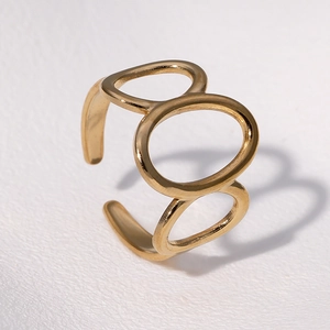 Minimalist 18k gold plated stainless steel triple interlinked oval hollow ring