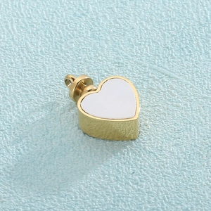Polished rose gold heart pendant necklace with white inlay and a metal hanging loop